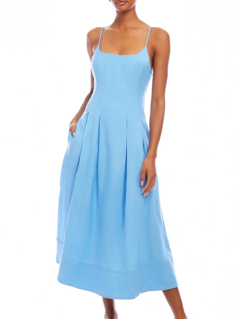 Fifteen Twenty Jessa Pleated Linen Blend Midi Sundress In Lake Size Small